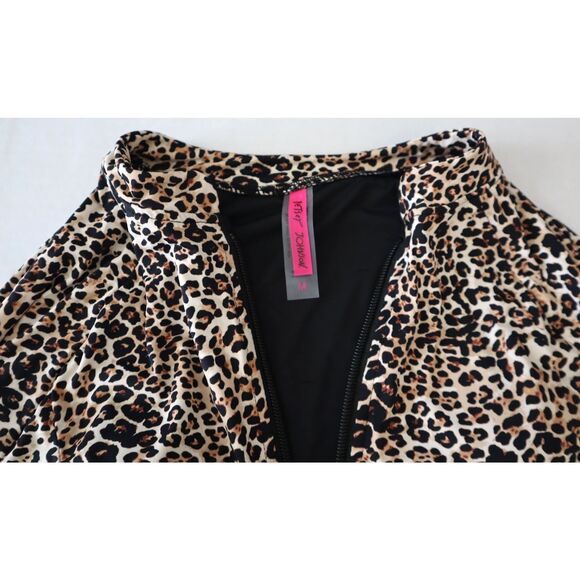 Betsey Johnson Women's Sz M Leopard Print L/S Scuba Zip-Up 1-Piece Swimsuit - Picture 3 of 10